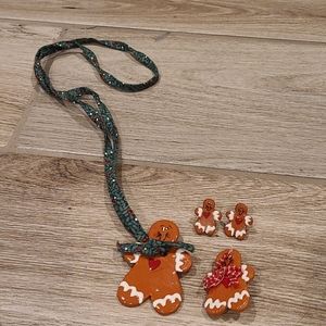 Gingerbread neacklace/ pin/ earring set